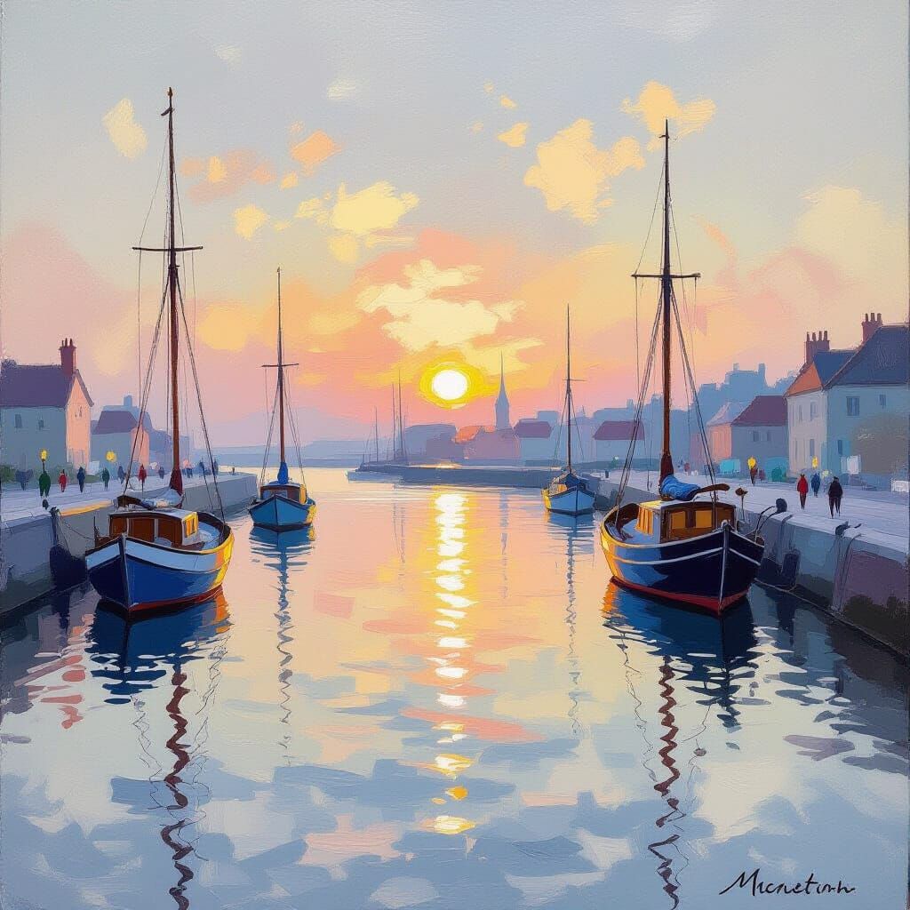 Harbor at Dawn: Impressionist Watercolour Painting