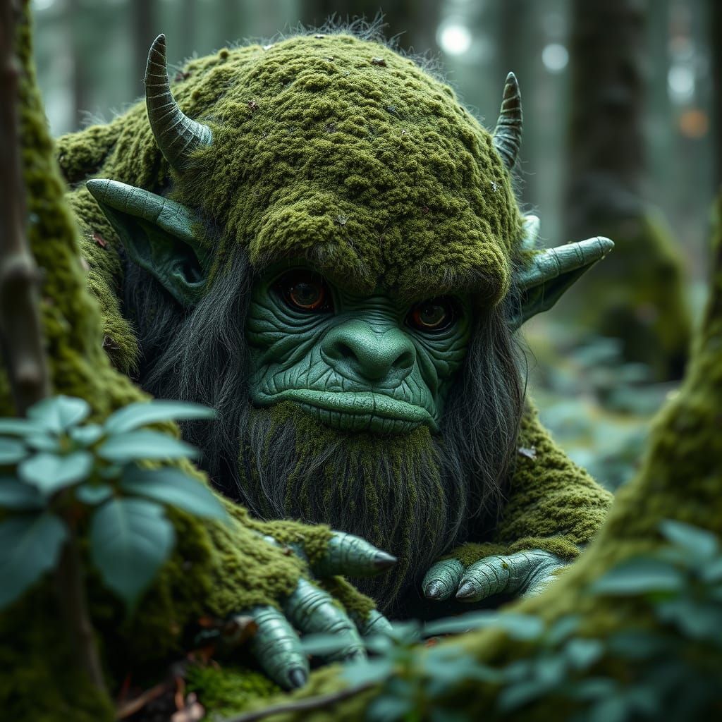 Moss-Covered Scandinavian Troll in Forest