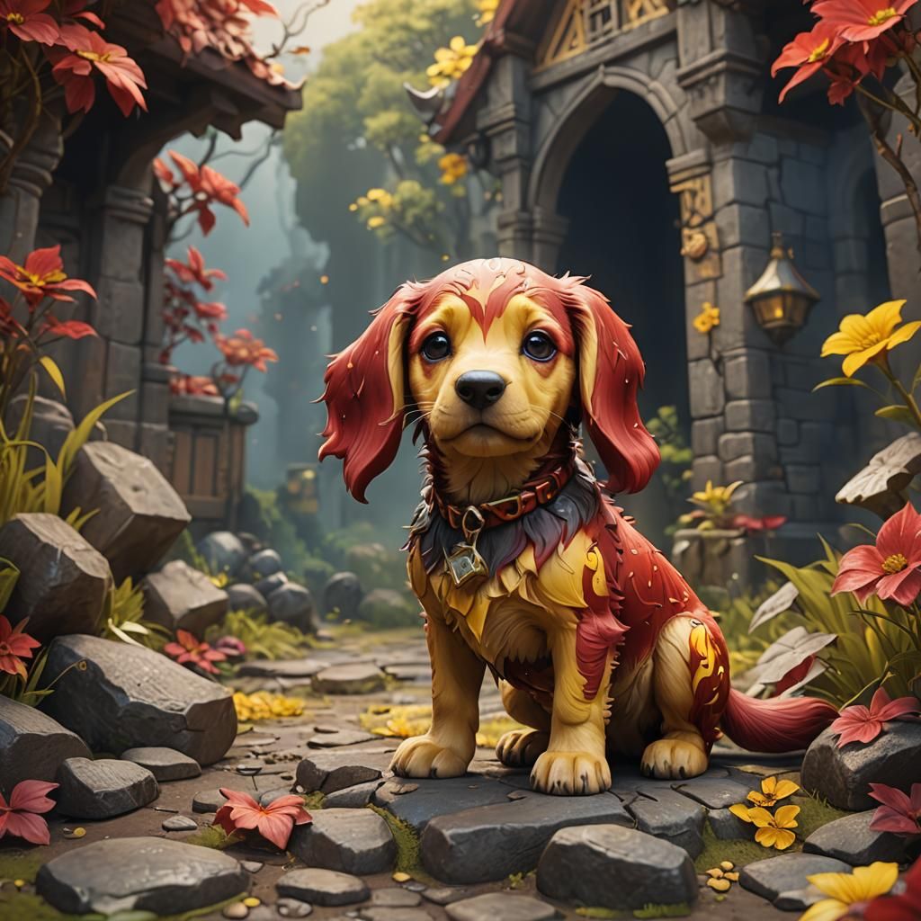 Chibi Hound Puppy in Detailed Fantasy Art Style