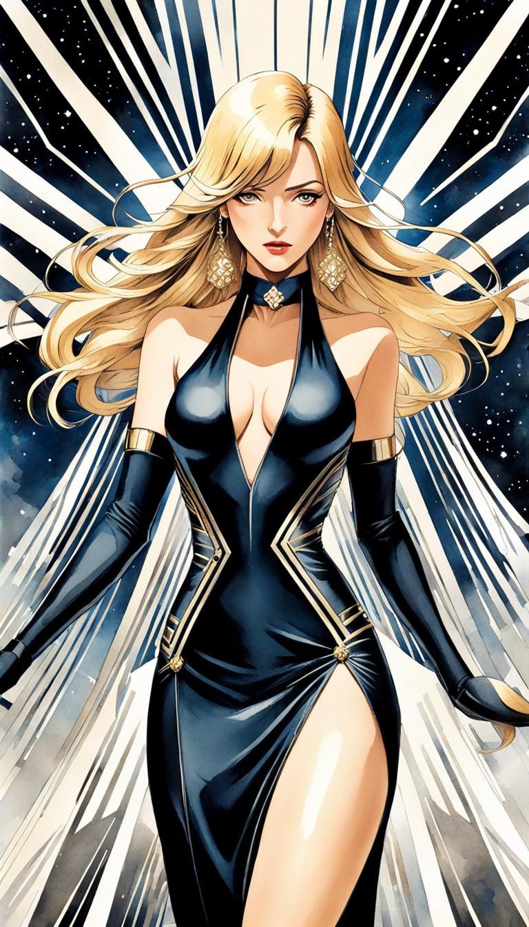 Sci-Fi Blond Woman in Yellow Spacesuit: Art Deco Style