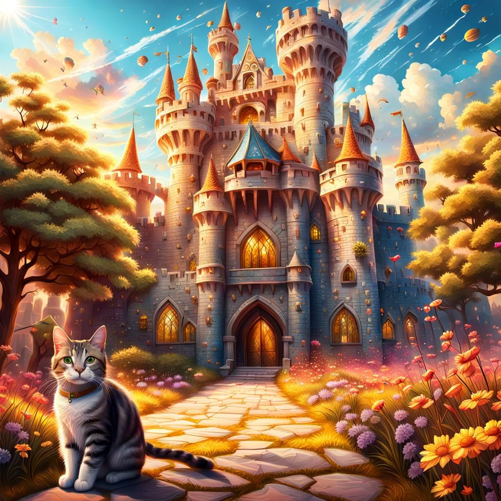 Magical Cat-Reigned Castle in Hyperdetailed 3D Art