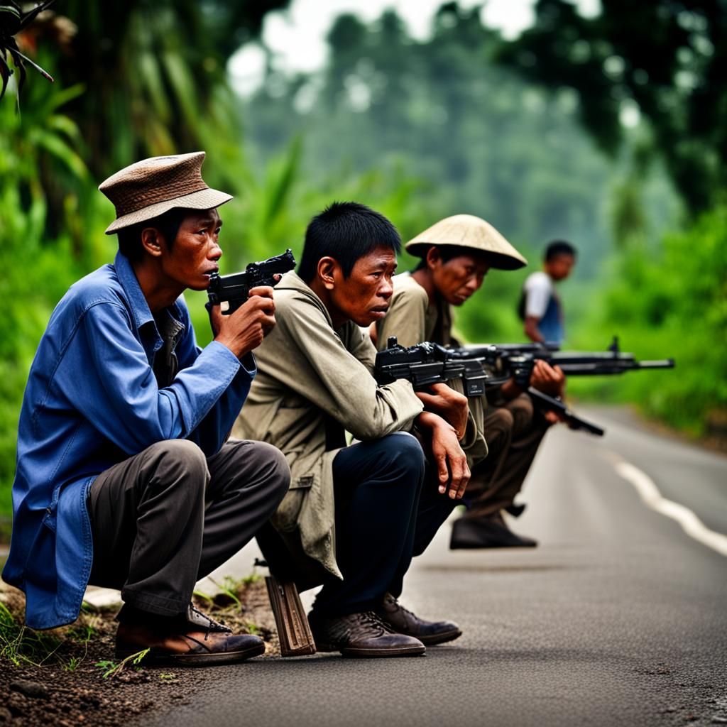 Displaced People on Road in Java During Wartime