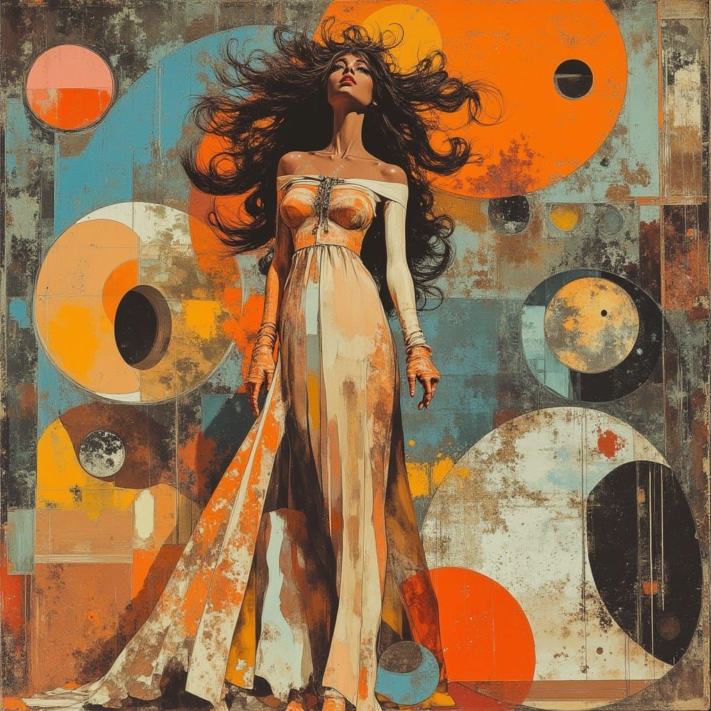 Surreal Woman in Dreamlike Abstract Landscape