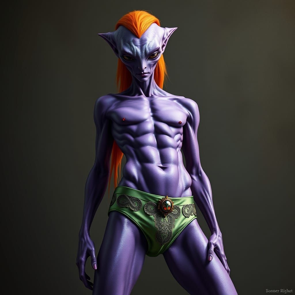 Purple Alien in Green Underwear: Sci-Fi Concept Art