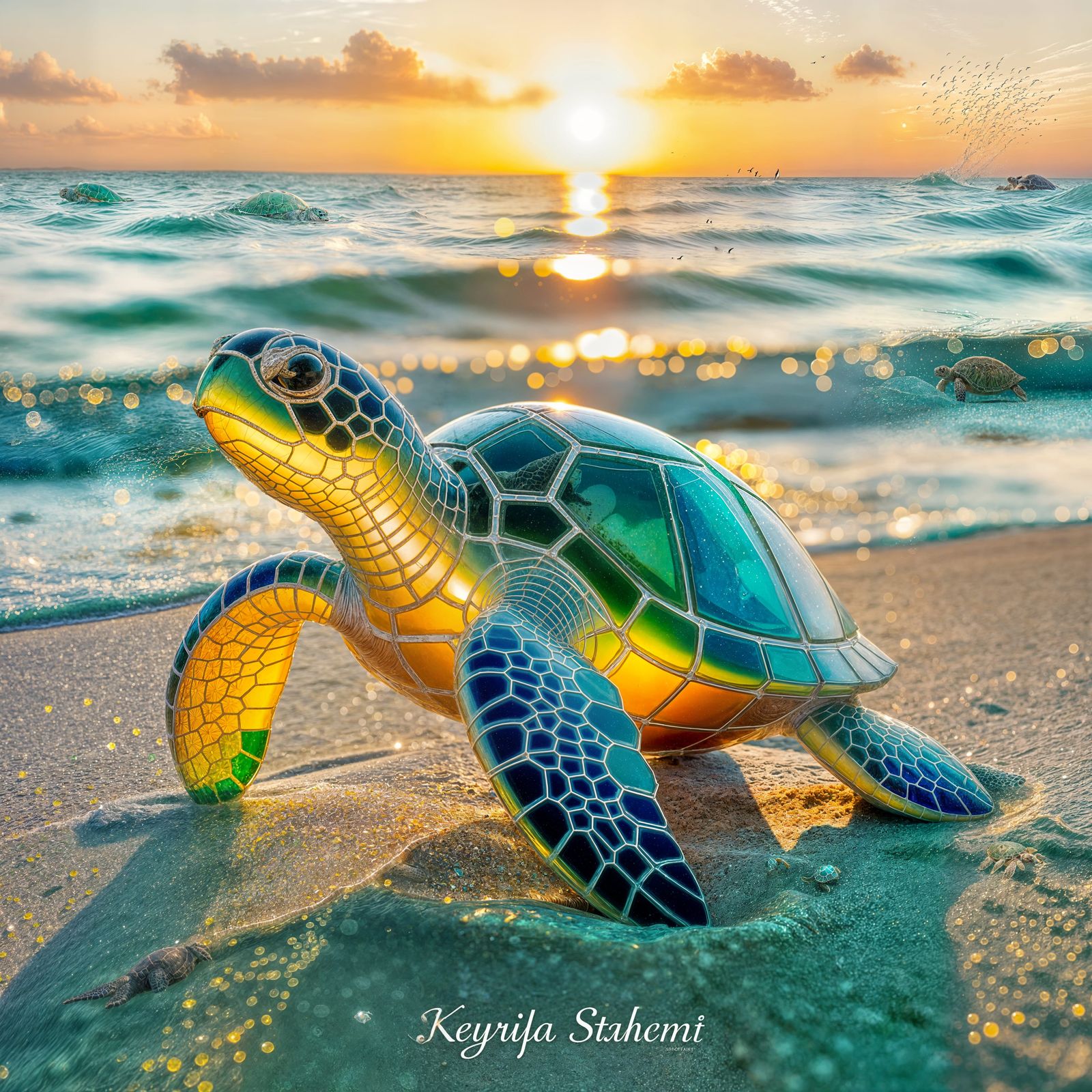 Sea turtle of glass