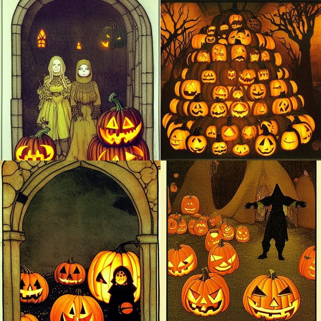 Halloween Pumpkins in Gothic Steampunk Cavern