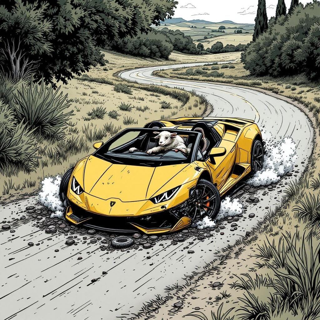Nervous Lamb Driving Crashed Lamborghini Spider