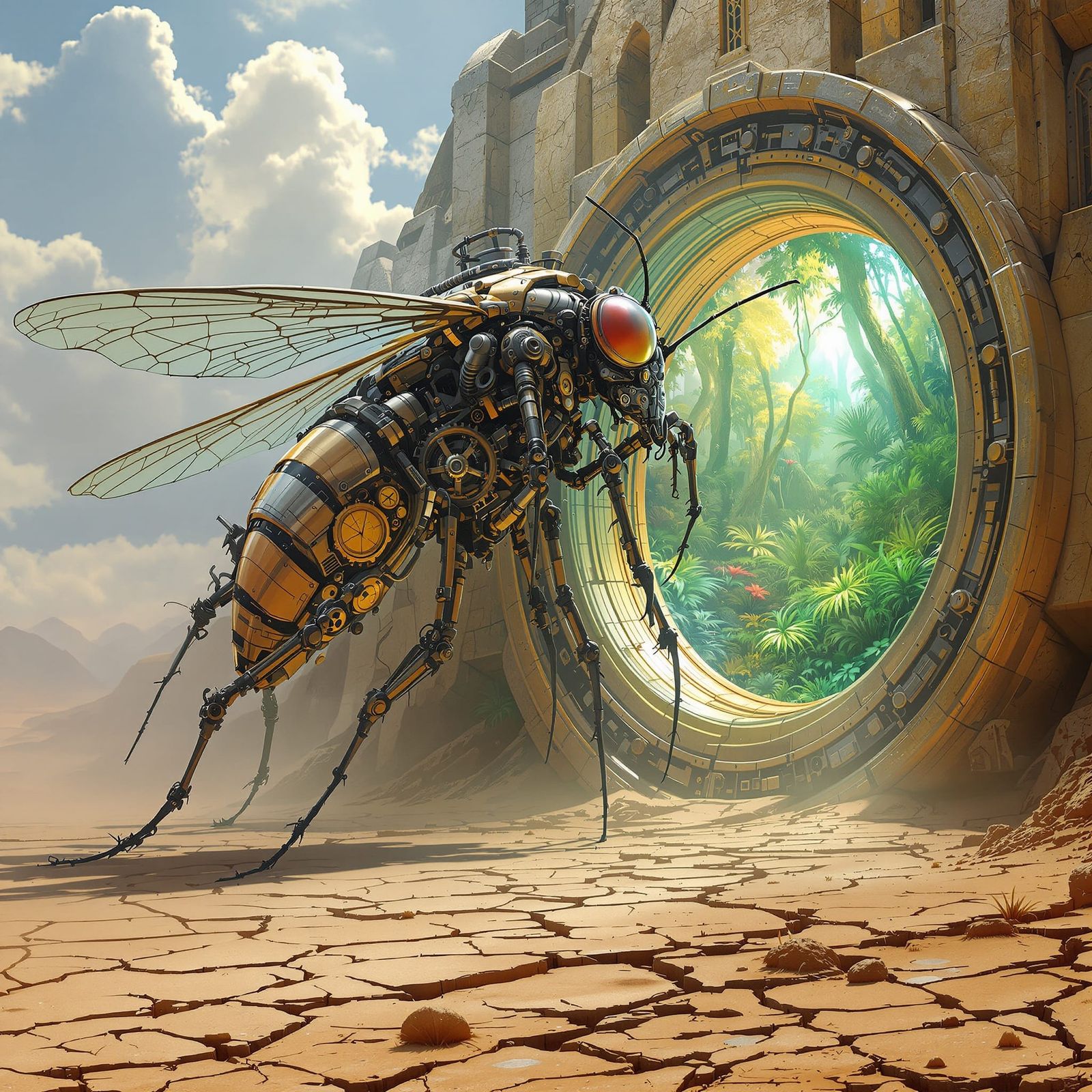 Steampunk Mosquito Near Alien Jungle Portal
