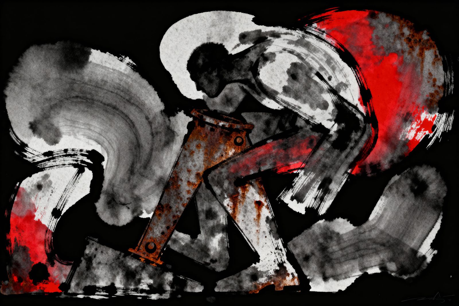 Edgy Charcoal and Ink Art with Red Accents