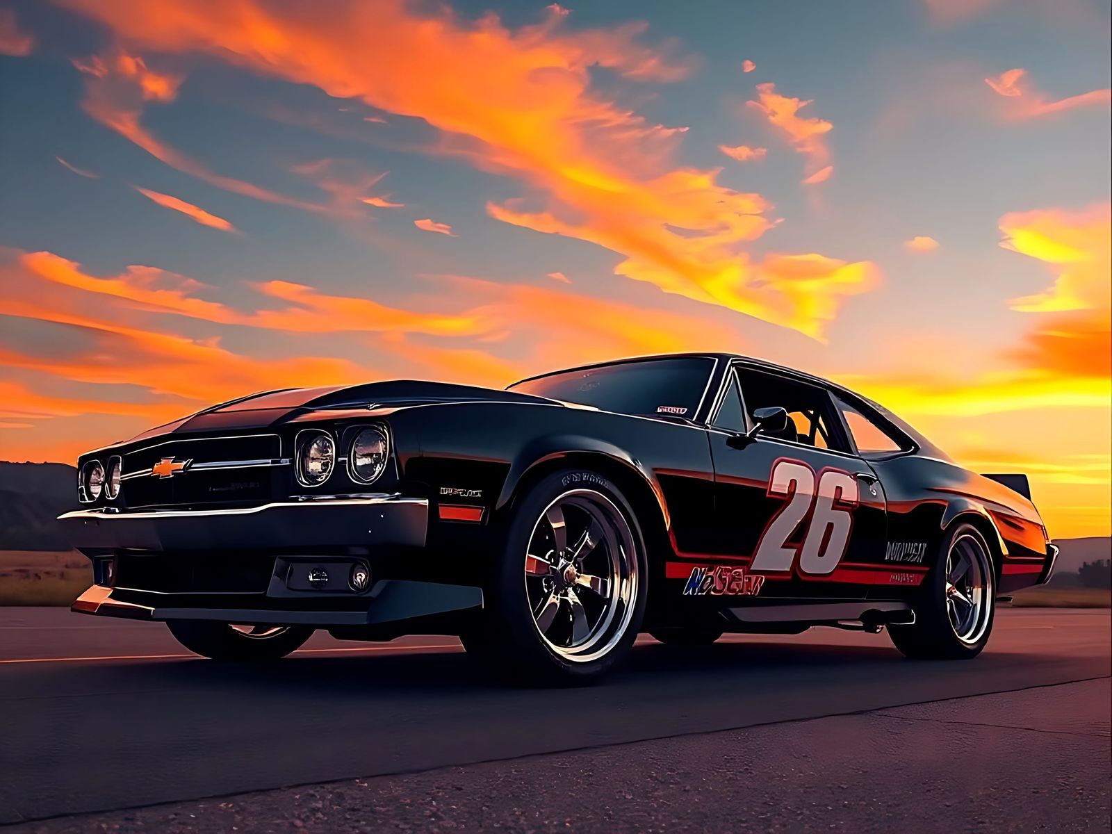 Hyper-Realistic Chevrolet Impala SS in Neon Sunset Glow