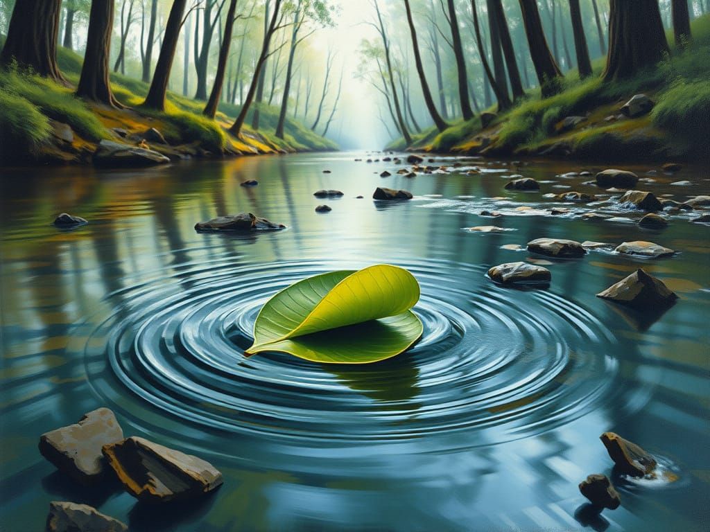 Serene Forest Stream in Gouache Style