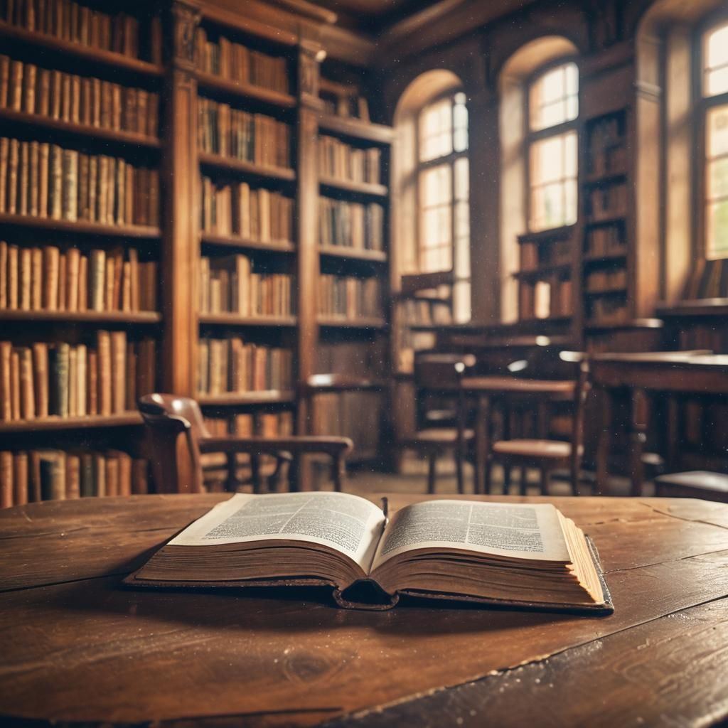 Lonely Book in Antique Library: Soft Focus Photography