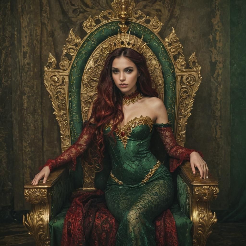Elegant Dark Mermaid Queen on Golden Throne