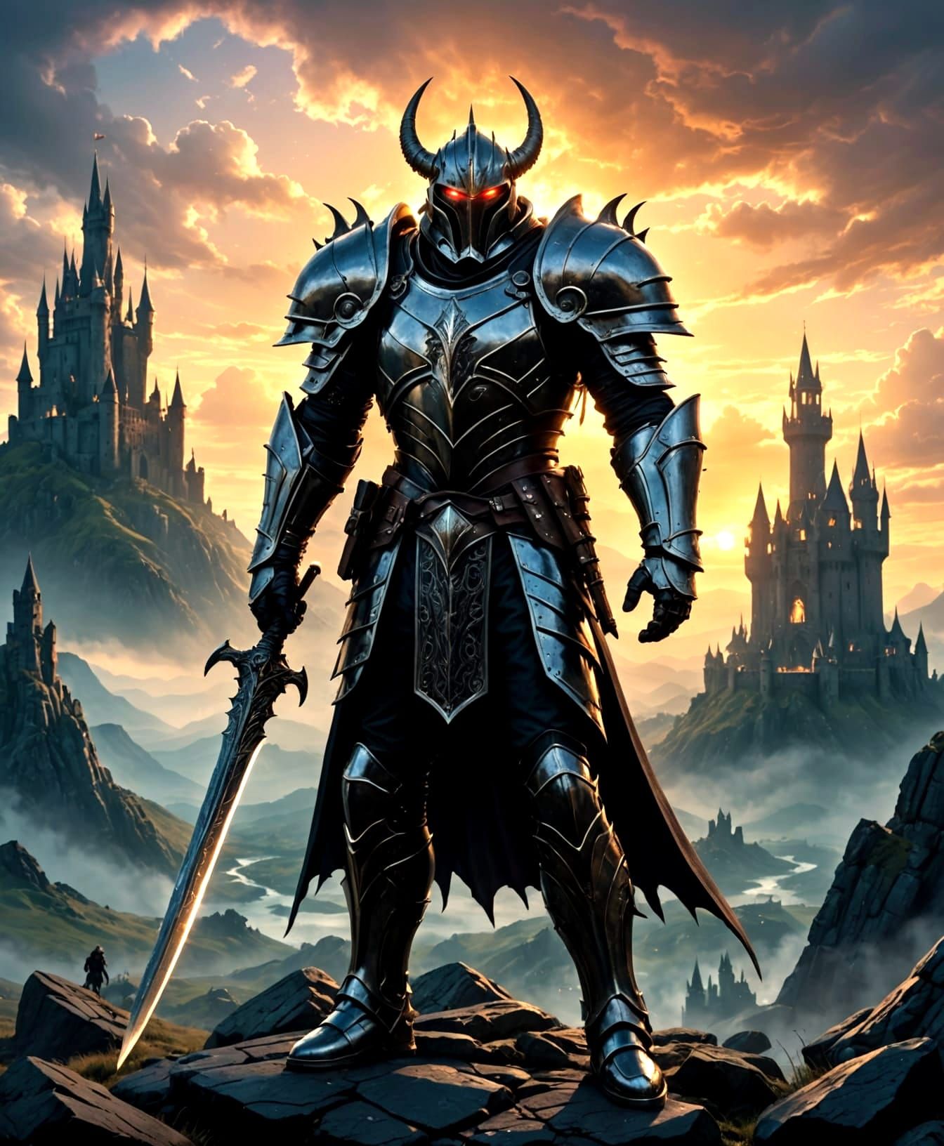 Heroic Warrior in Fantasy Landscape: Digital Matte Painting