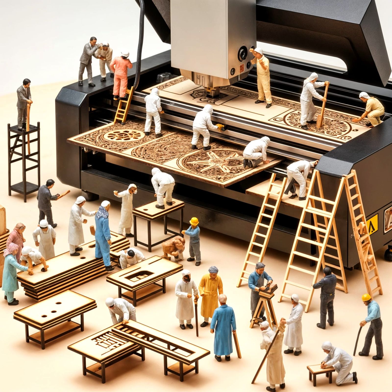 Miniature Workers in Industrial Harmony