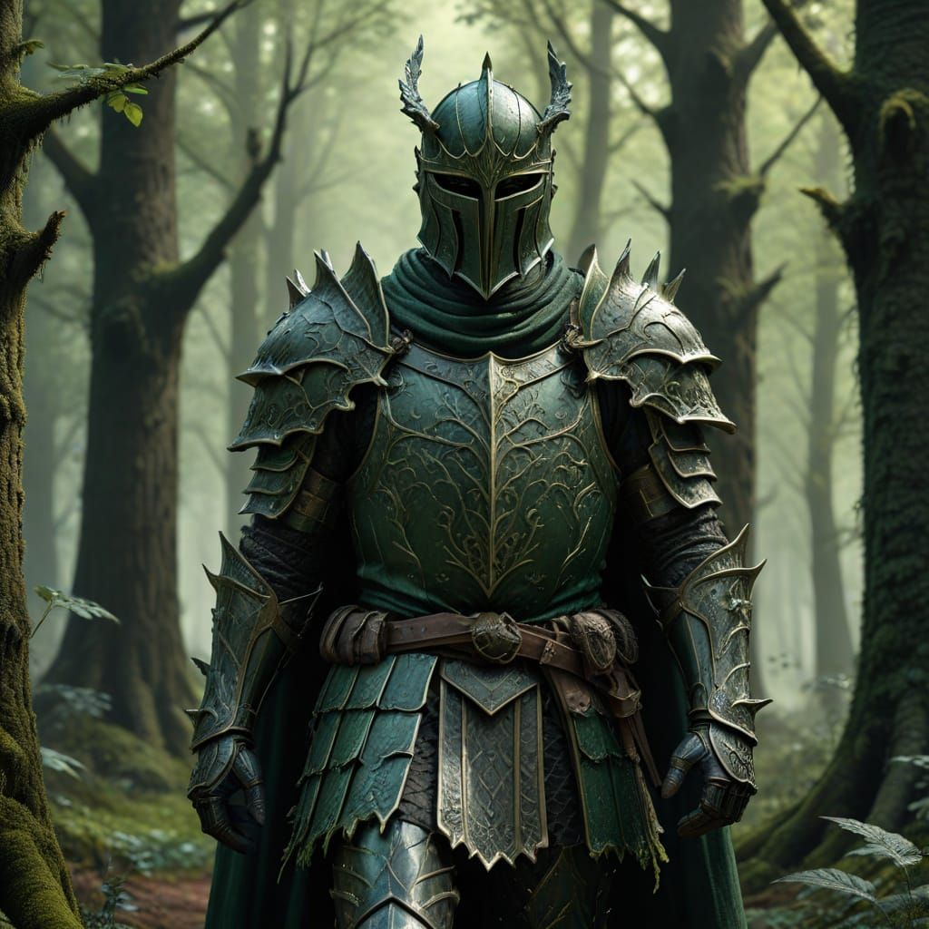 green knight in a forest grove
