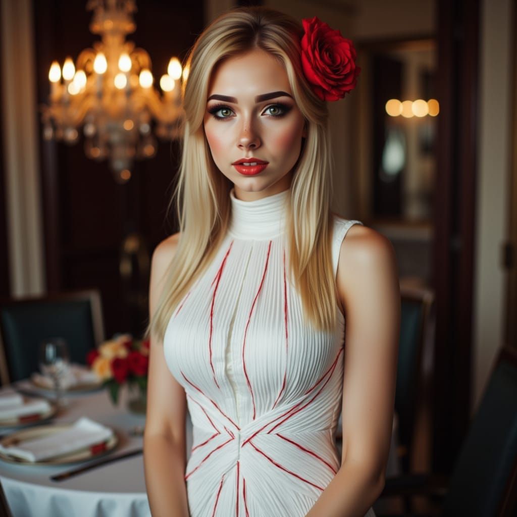 Futuristic Red Line Geometry Wedding Dress Portrait