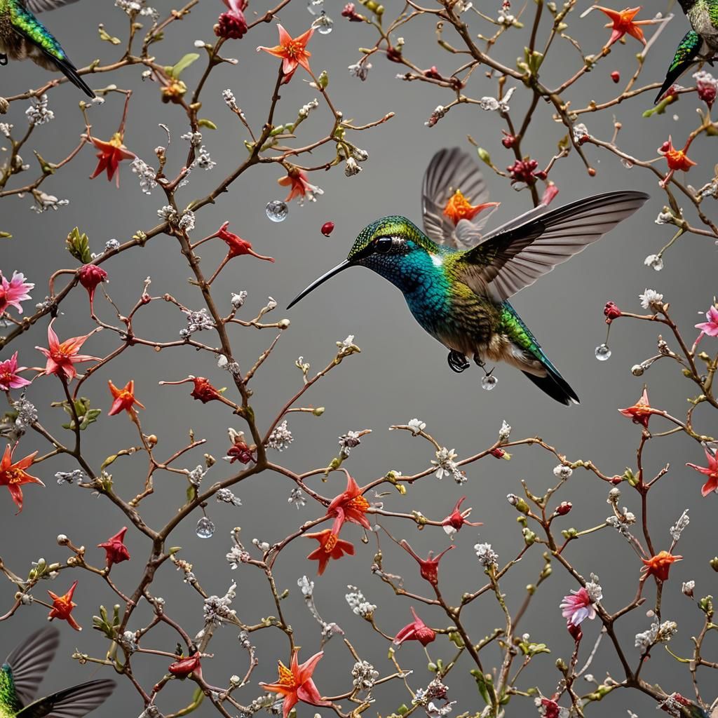 Hyperrealistic Macro Photograph of a Hummingbird