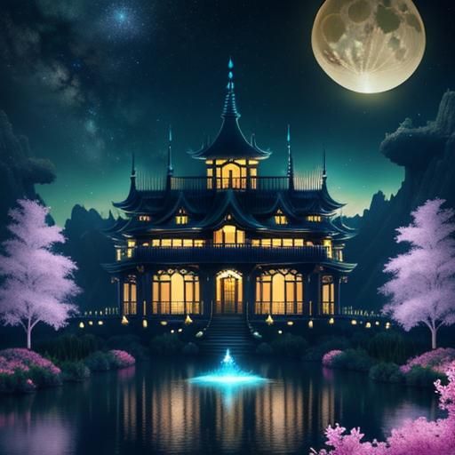 Heavenly Palace with Angels in Chromatic Aberration