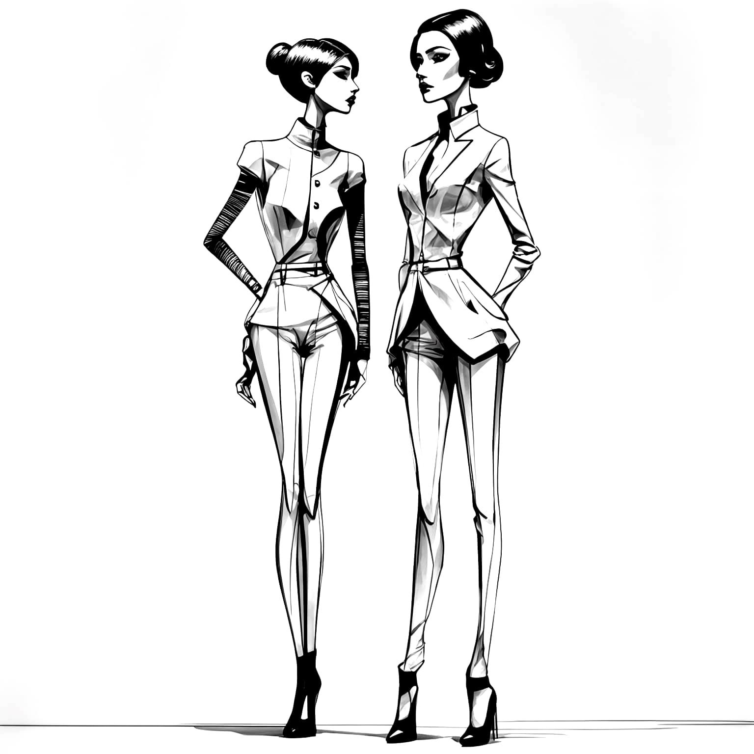 Fashion Figurine in Bold, Expressive Lines