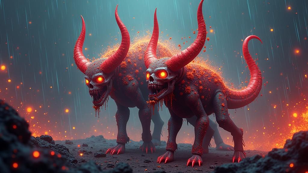 Surreal Monster Land: Ferocious Monsters with Luminous Horns