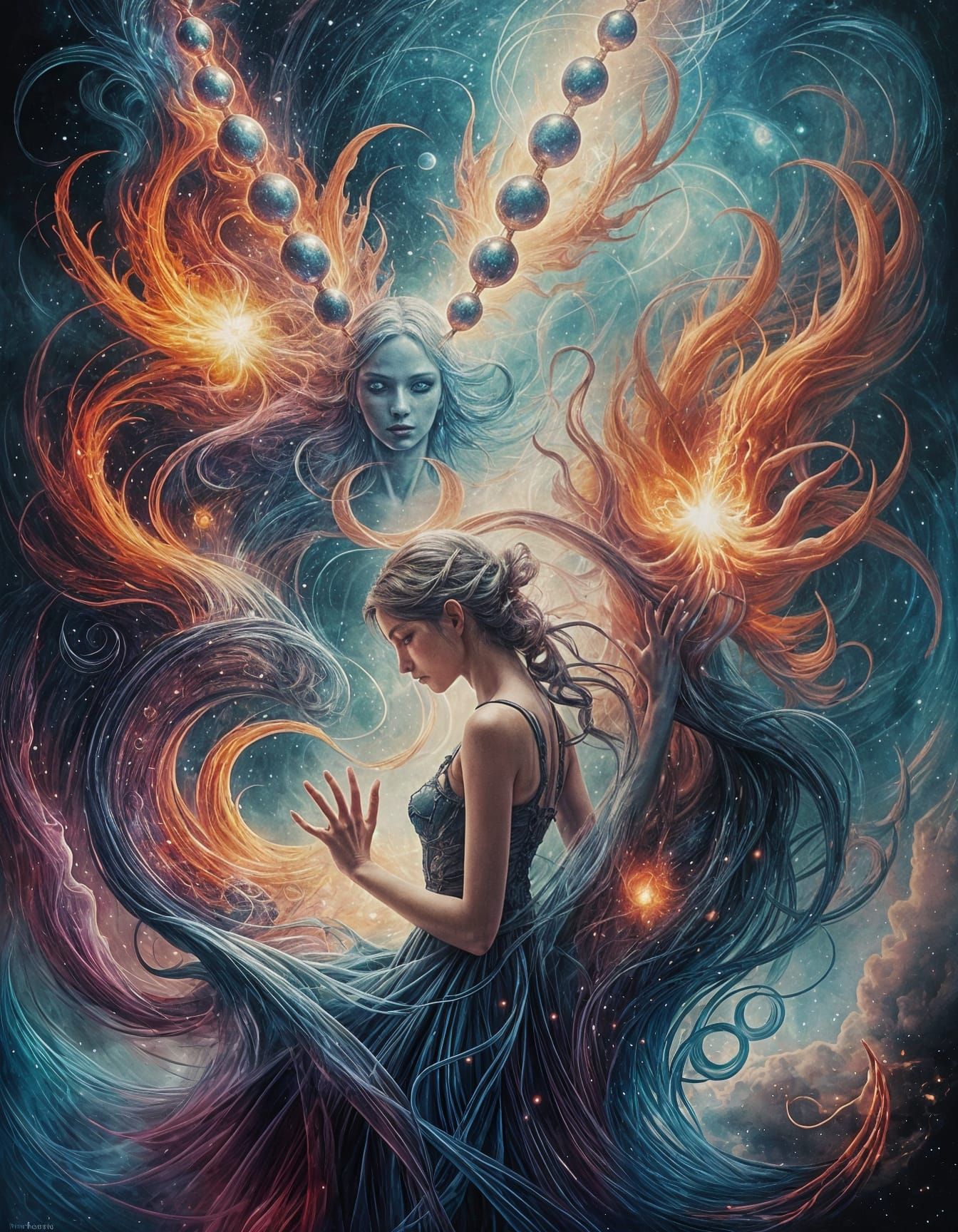 Interconnected Duality: A Celestial Fantasy Illustration