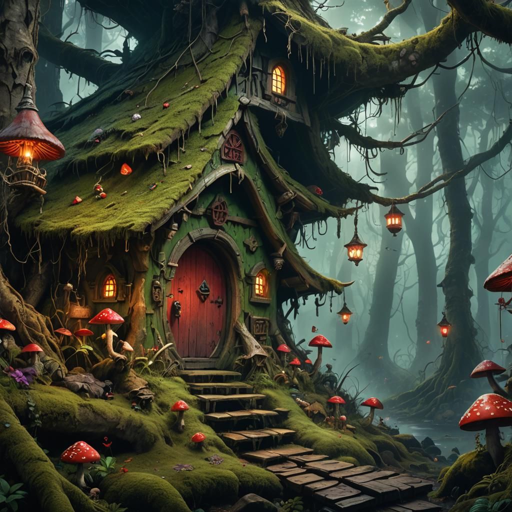 Baba Yaga's Hut: A Matte Painting in Emerald and Crimson