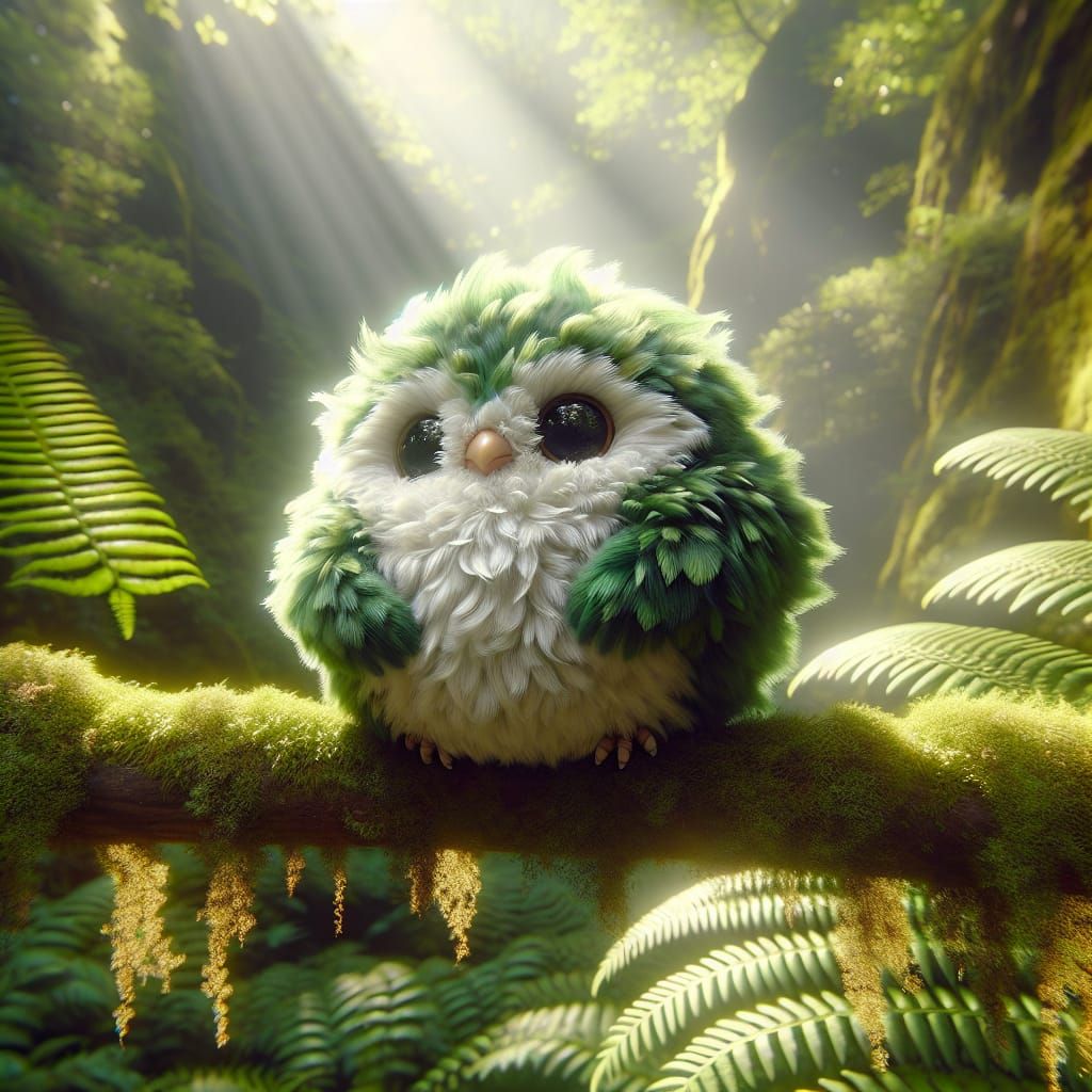 Adorable Fluffy Bird Creature in Enchanted Forest