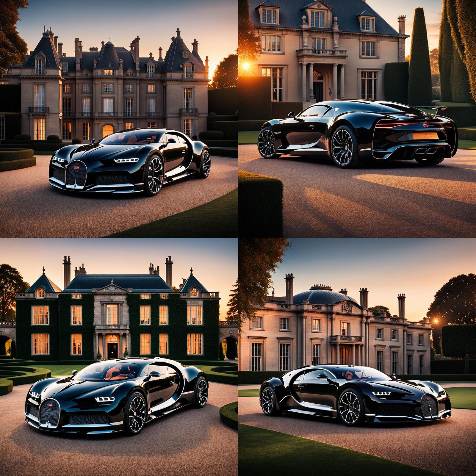 Bugatti La Voiture Noire at Sunset: Hyper-realistic Render