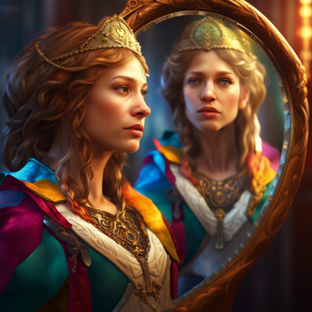 Hyperrealistic Medieval Princess Reflected in Mirror