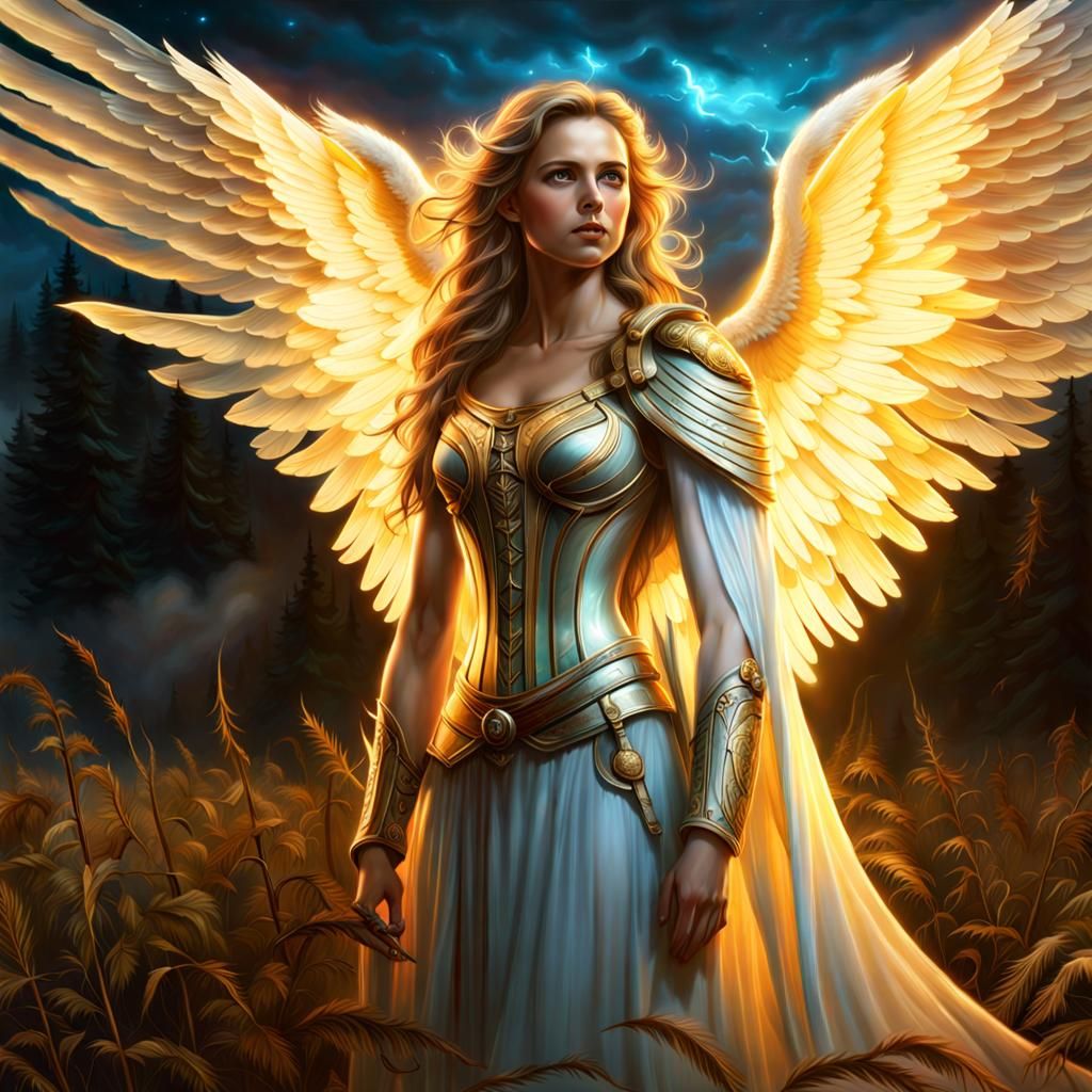 Bioluminescent Angel of Hope on Civil War Battlefield