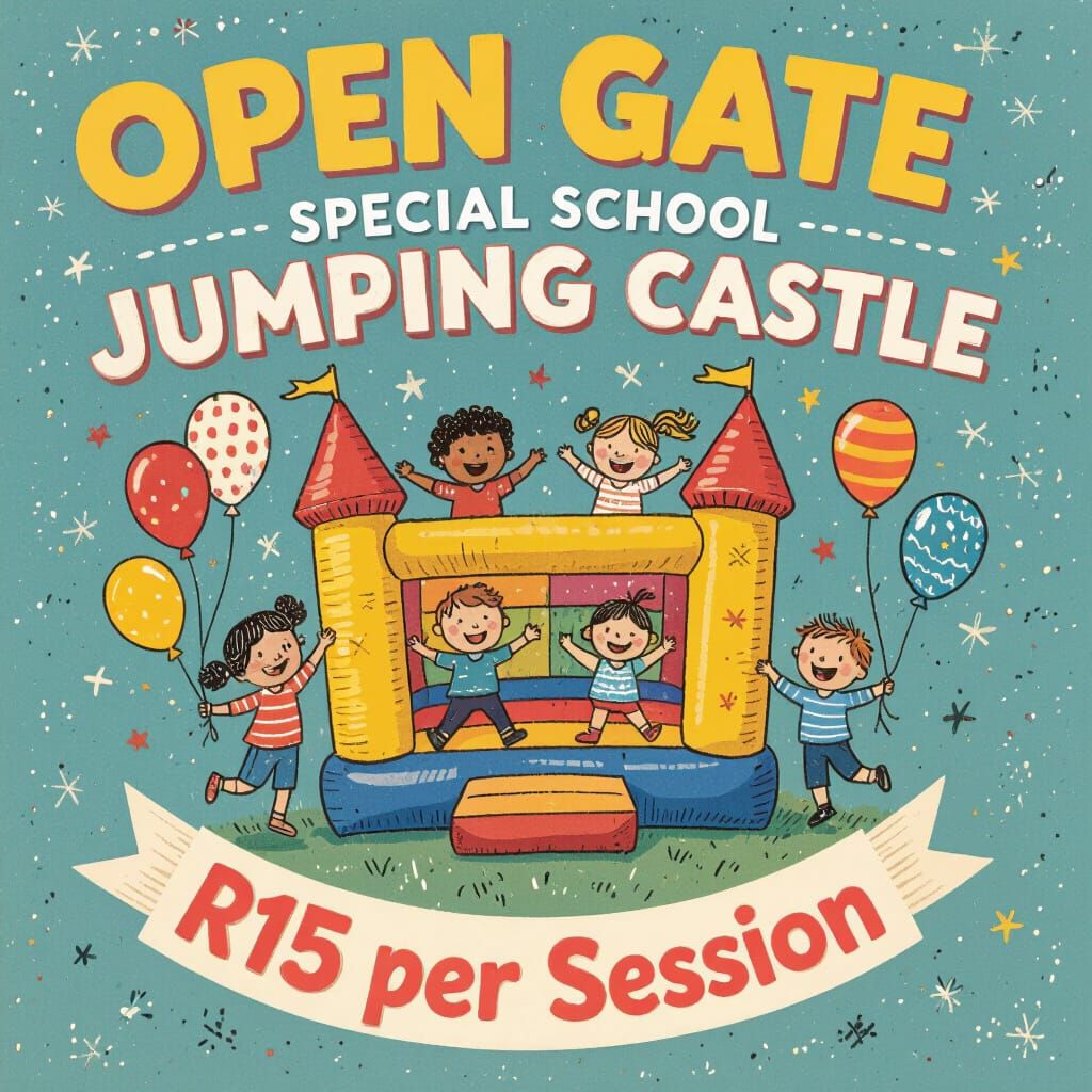 Children's Jumping Castle: Whimsical School Illustration