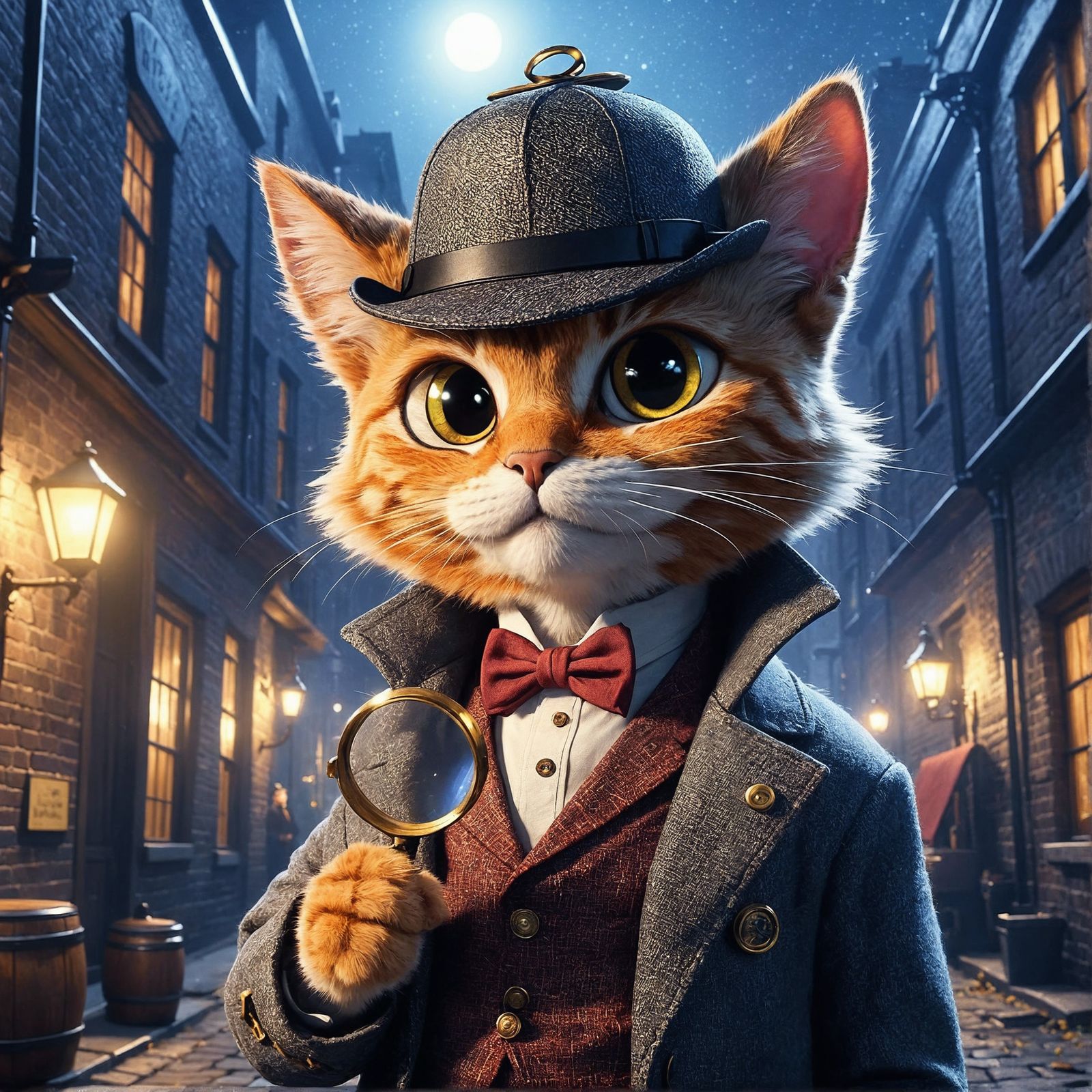 CGI Cartoon Cat Detective in 1890s Style