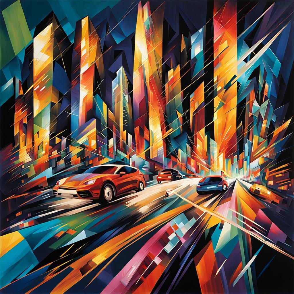 Abstract Cityscape at Night with Dynamic Composition