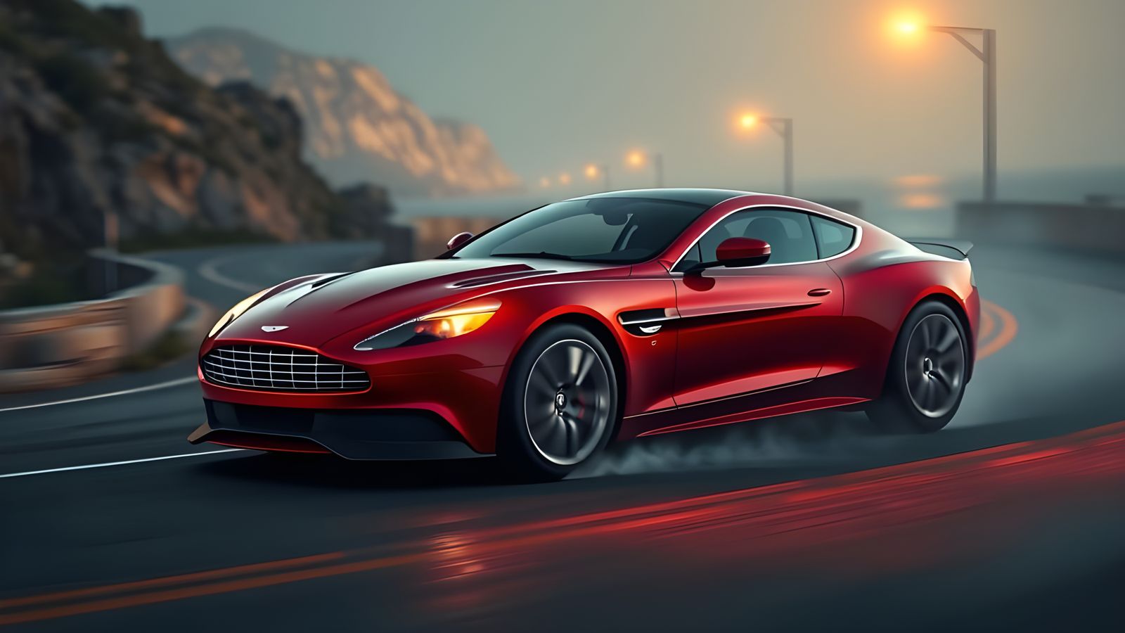 Midnight Metallic Aston Martin DB7 Vanquish Speeds Down Coas...