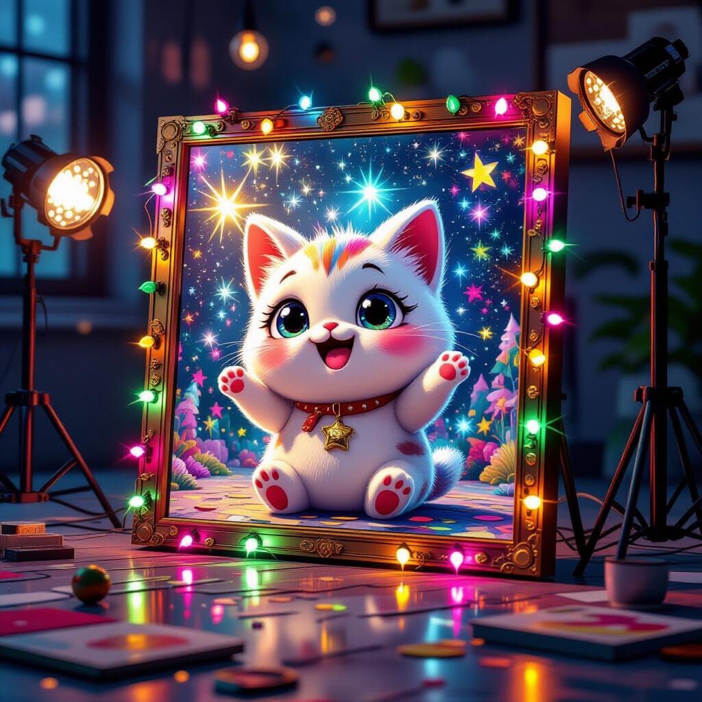 Vibrant Painting with Studio Light Reflections in Photoreali...