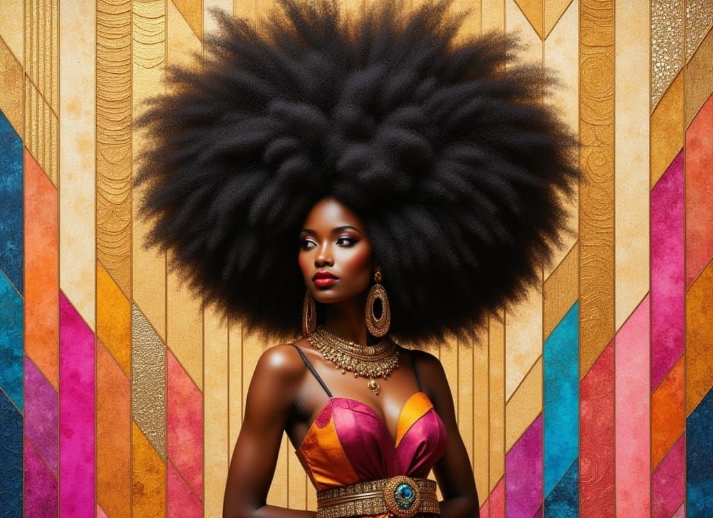 Elegant African American Woman with Afro in Bold Colors