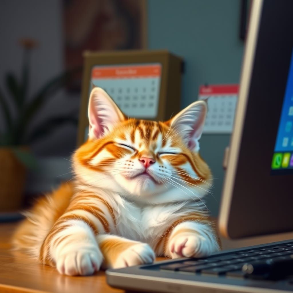 Futuristic Cat Enjoys Lazy Day Amidst High-Tech Wonders