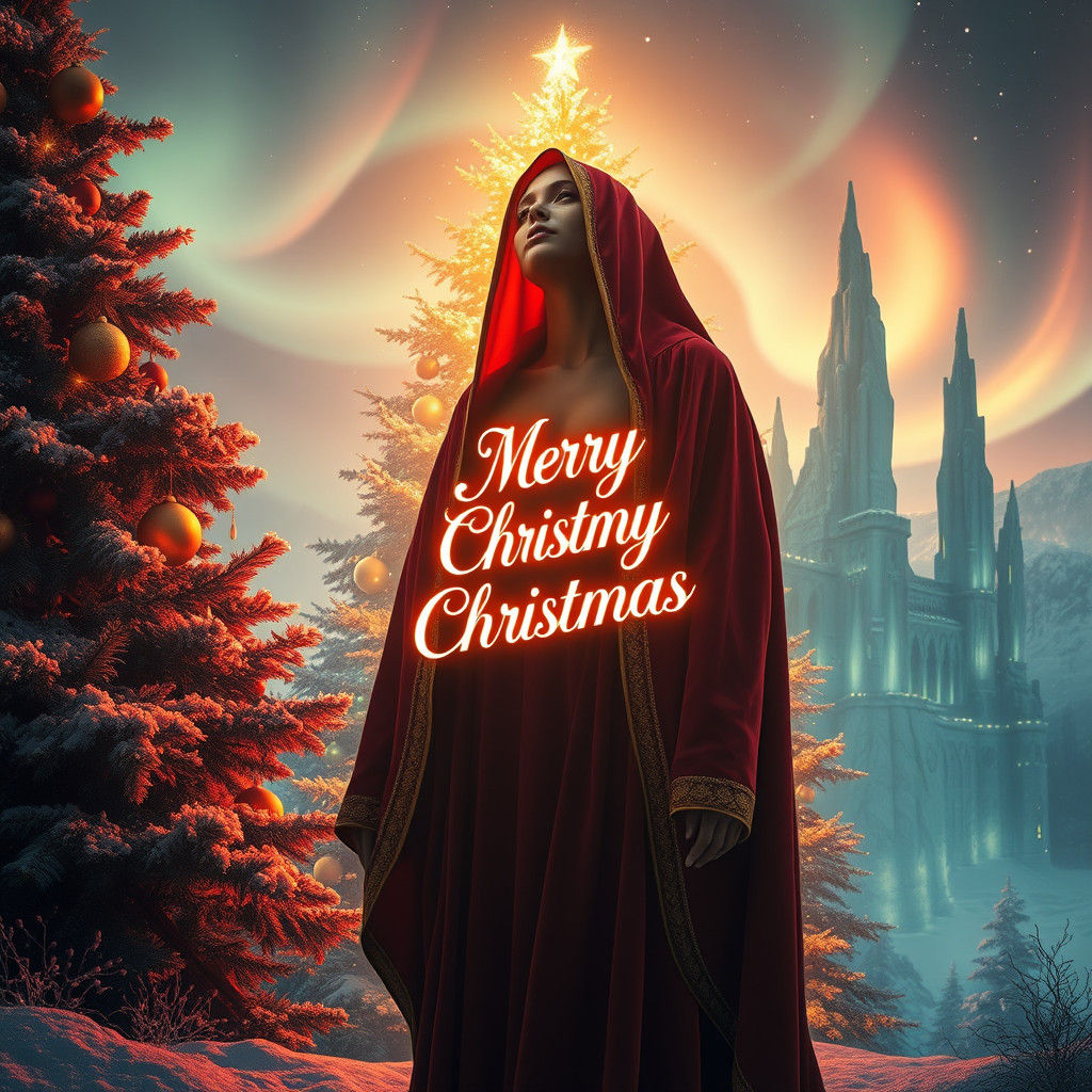 Ethereal Figure Announces Merry Christmas in Fantasy Landsca...