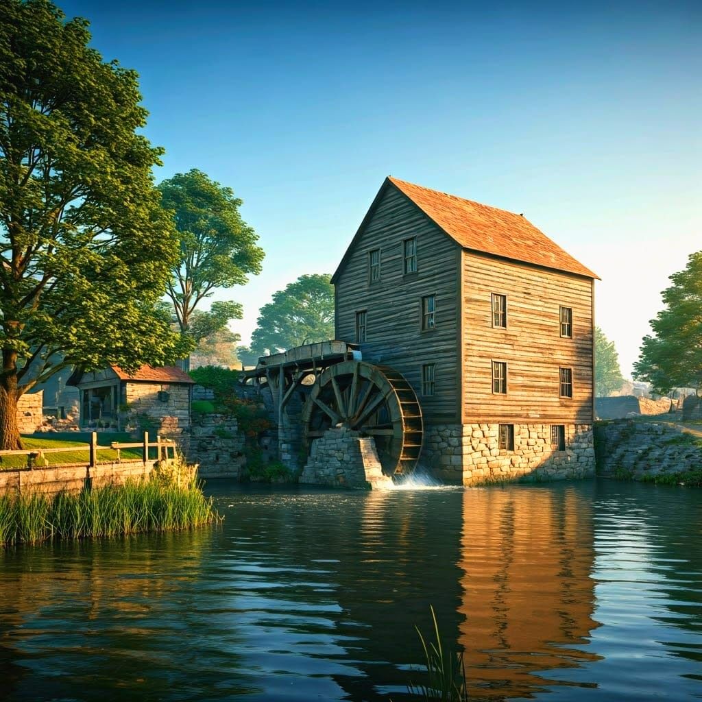 Romantic 18th Century Mill Scene