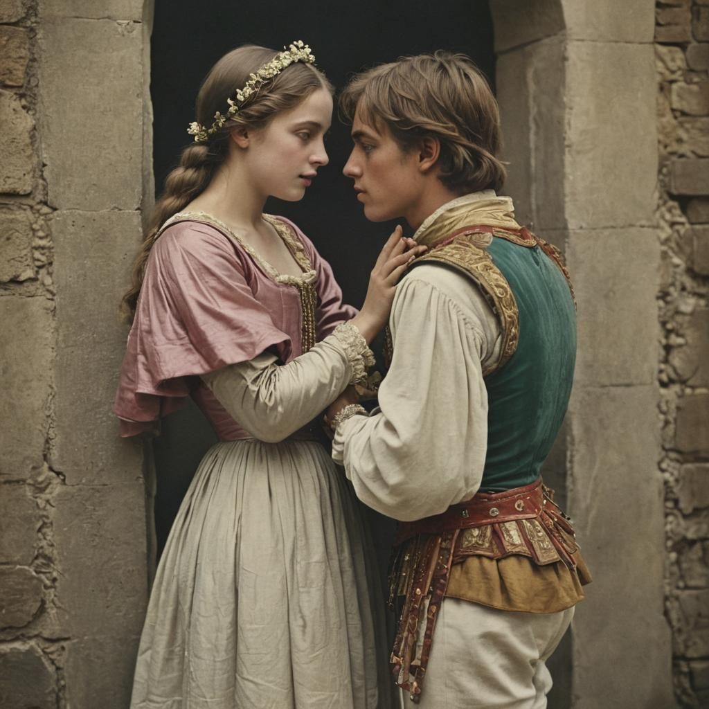 Romeo and Juliet: Hand-Colored Photo in Early 20th Century S...