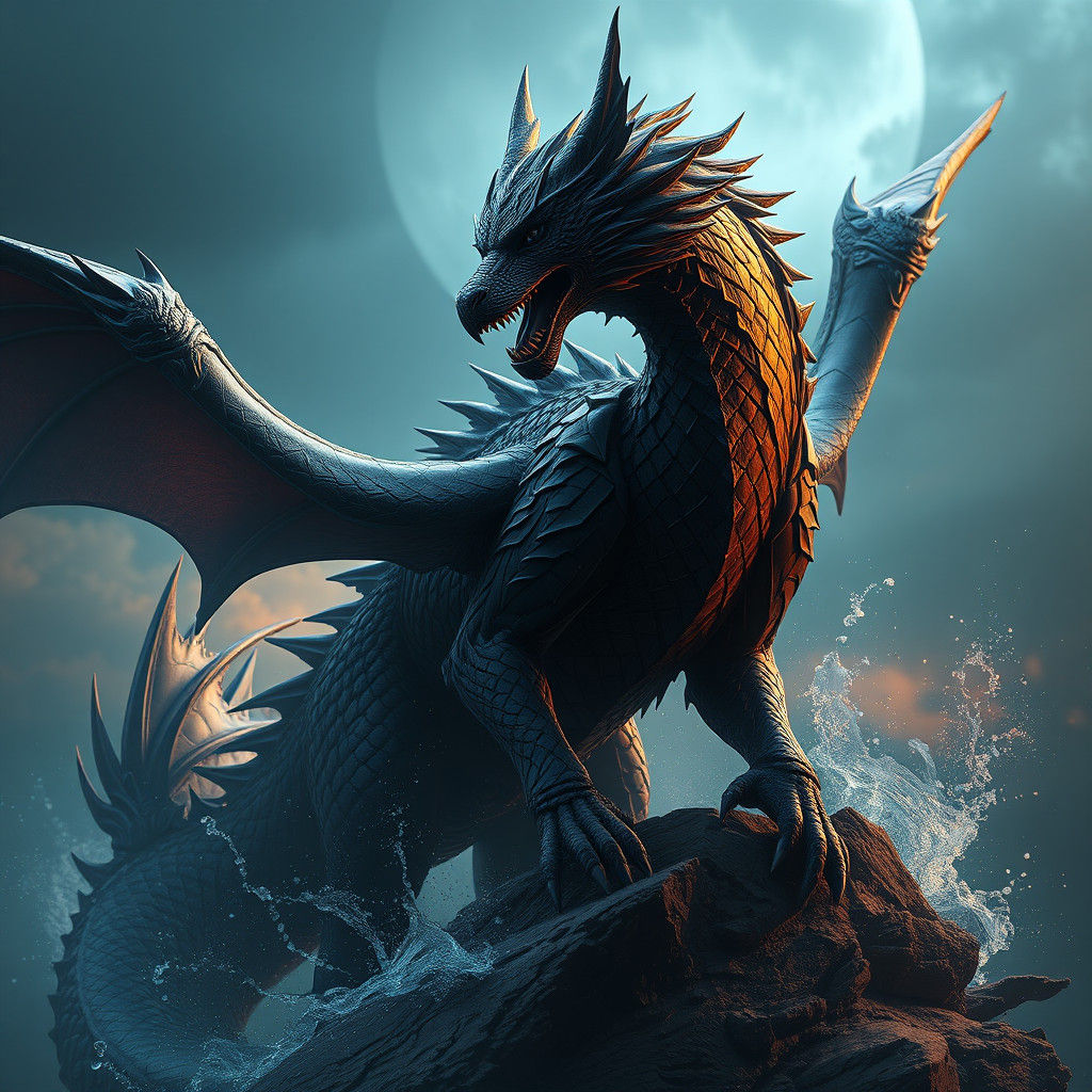 Black Dragon Wolf: Detailed Fantasy Art