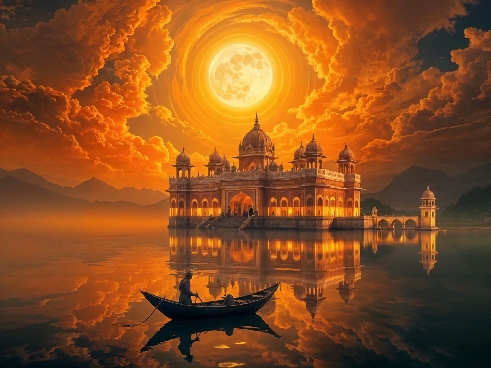 Moonlit Palace on Serene Lake