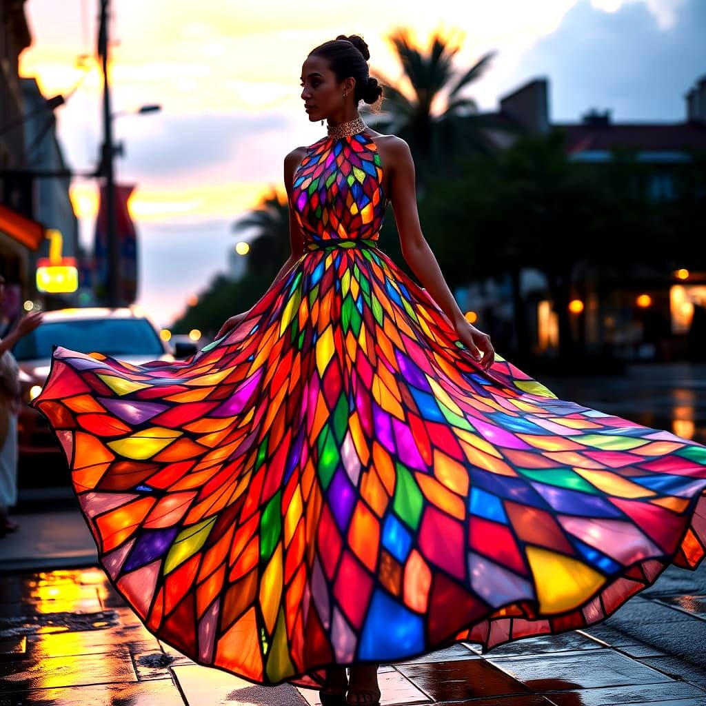 Stained Glass Goddess in Sunset Splendor
