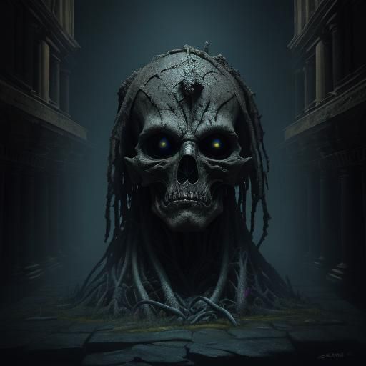 Vault Lurker in Dimly Lit Vault: Dark Fantasy Art