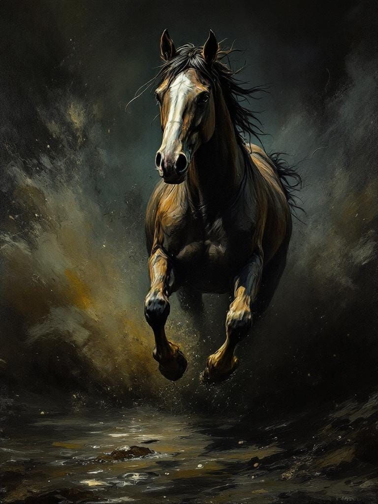 Horse Running Free: Impasto and Noir Aesthetic