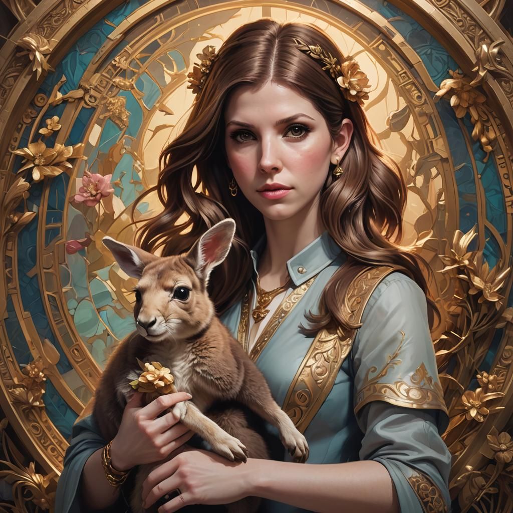 Anna Kendrick Portrait with Baby Kangaroo