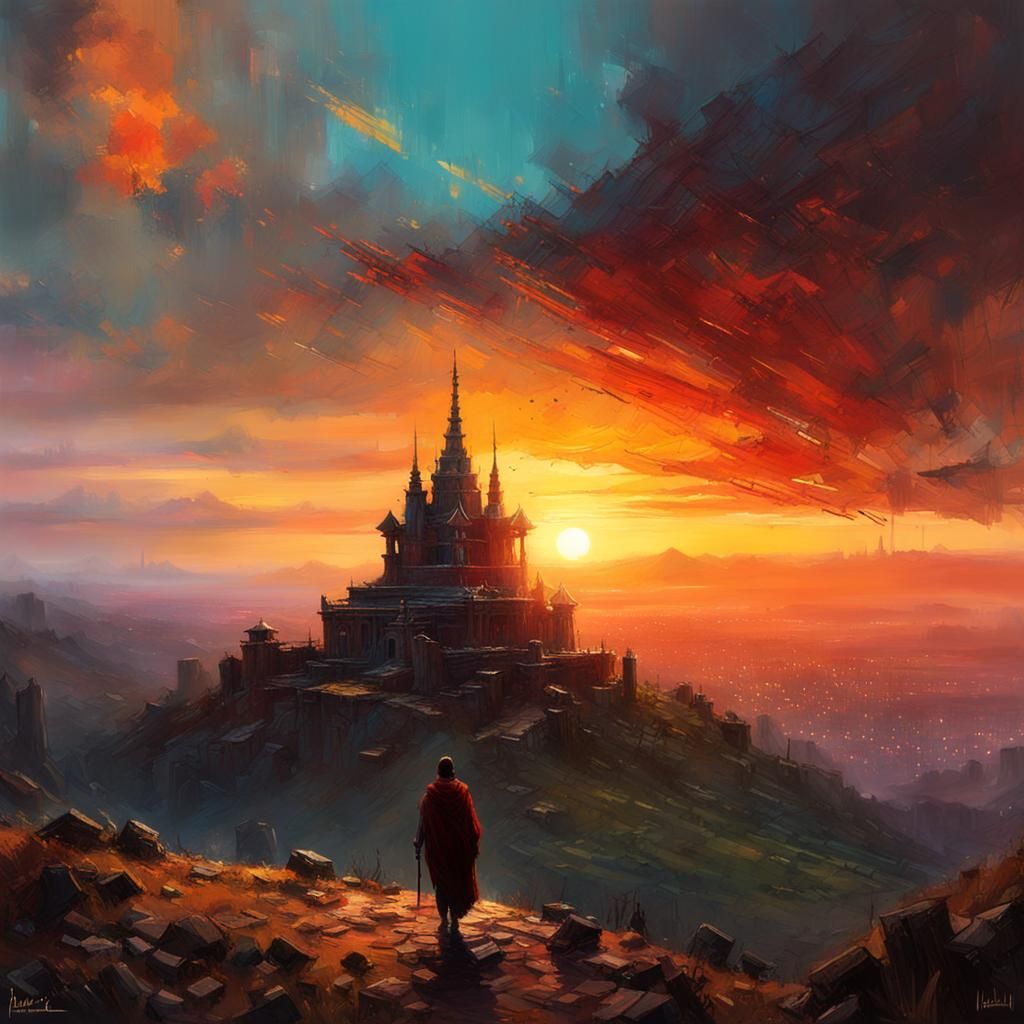 Sunset Temple: Detailed Matte Painting in Vibrant Colors