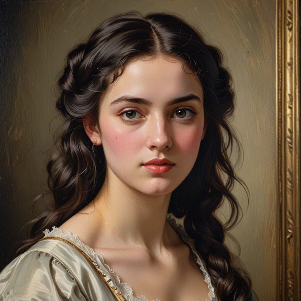 Victorian Noblewoman Oil Portrait with Dimpled Cheeks
