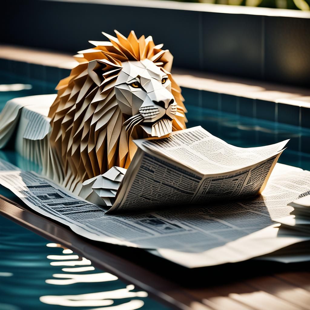 Origami Lion Bathing: Papercraft Japanese Art